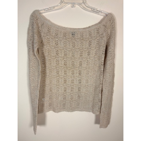 American Eagle Lace Knit Sweater Tan Long Sleeve Boat Neck Women's M NWT - Picture 8 of 10